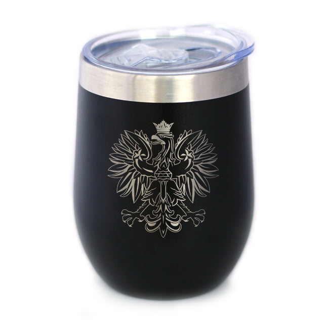 Polish Eagle - Wine Tumbler Glass with Sliding Lid - Stainless Steel Travel Mug - Poland Gifts or Party Decor for Polish Women and Men