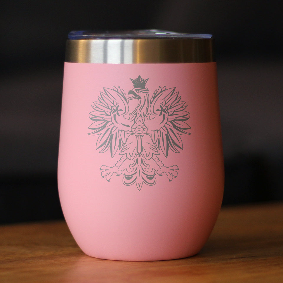 Polish Eagle - Wine Tumbler Glass with Sliding Lid - Stainless Steel Travel Mug - Poland Gifts or Party Decor for Polish Women and Men