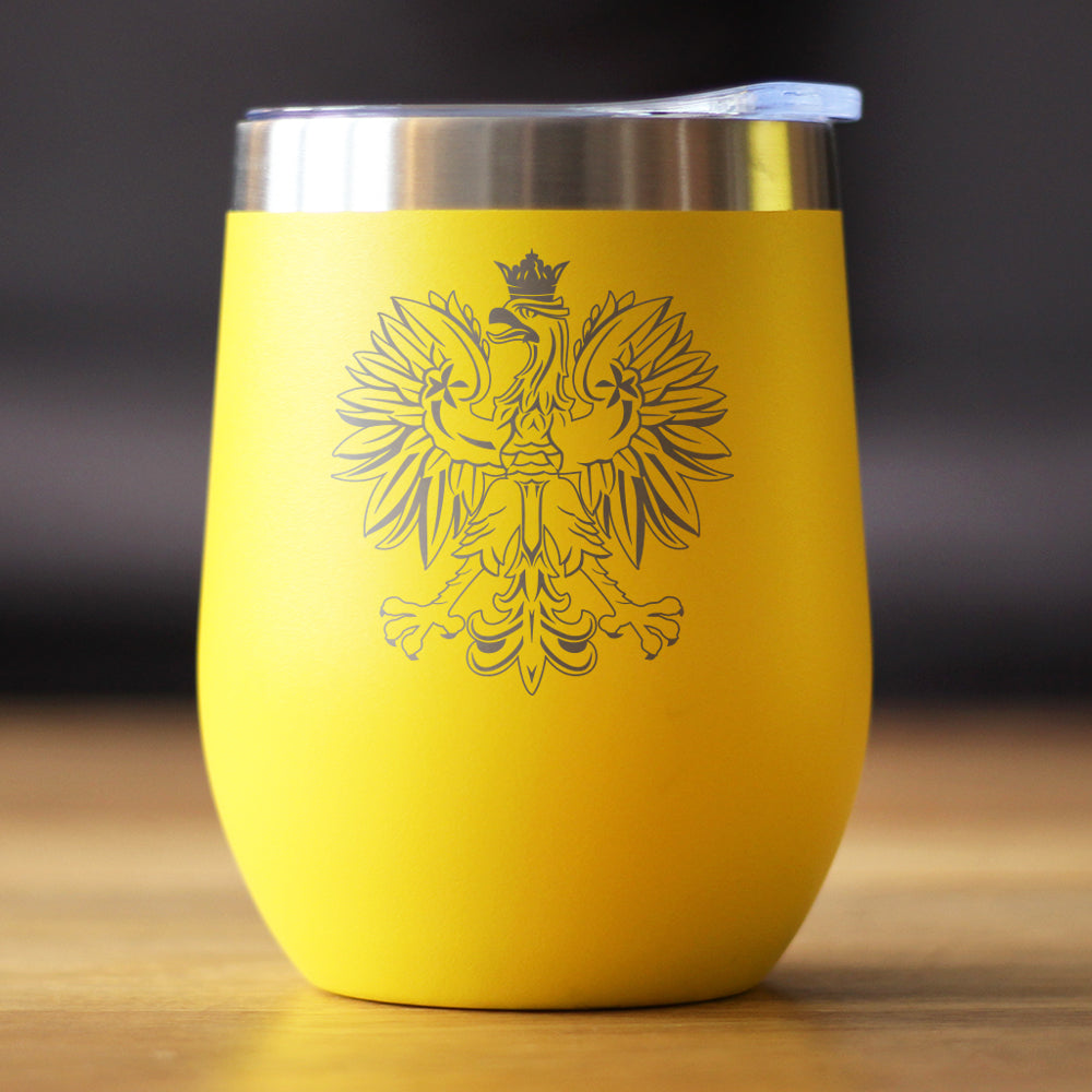 Polish Eagle - Wine Tumbler Glass with Sliding Lid - Stainless Steel Travel Mug - Poland Gifts or Party Decor for Polish Women and Men
