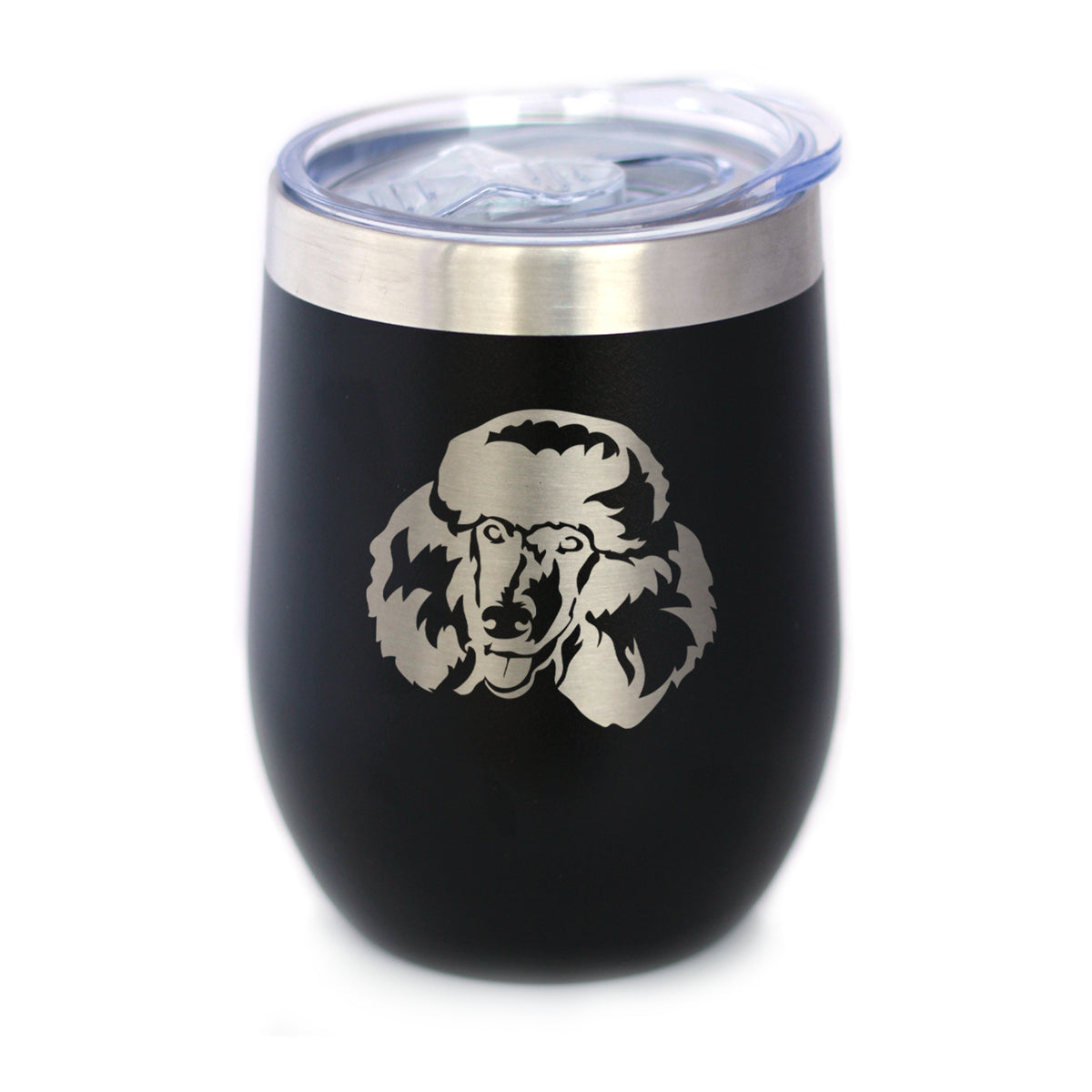 Poodle Happy Face - Wine Tumbler Glass with Sliding Lid - Stainless Steel Insulated Mug - Poodle Dog Gift for Women and Men