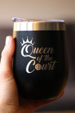 Queen Of The Court - Wine Tumbler Glass with Sliding Lid - Stainless Steel Travel Mug - Pickleball Gifts for Women