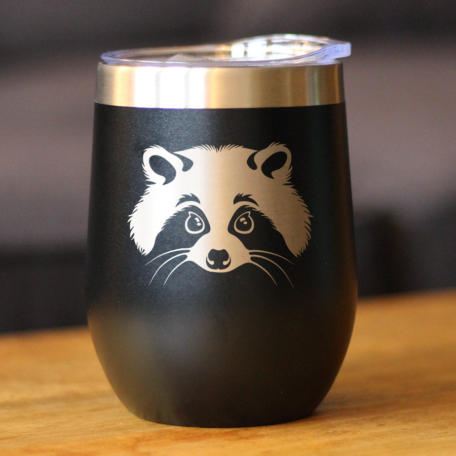 Raccoon Face - Wine Tumbler Cup with Sliding Lid - Stainless Steel Insulated Mug - Cute Raccoon Gifts for Animal Lovers