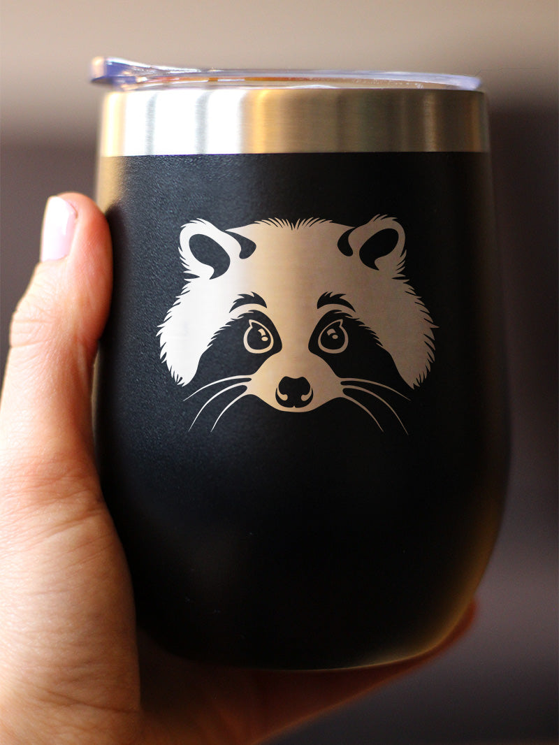 Raccoon Face - Wine Tumbler Cup with Sliding Lid - Stainless Steel Insulated Mug - Cute Raccoon Gifts for Animal Lovers