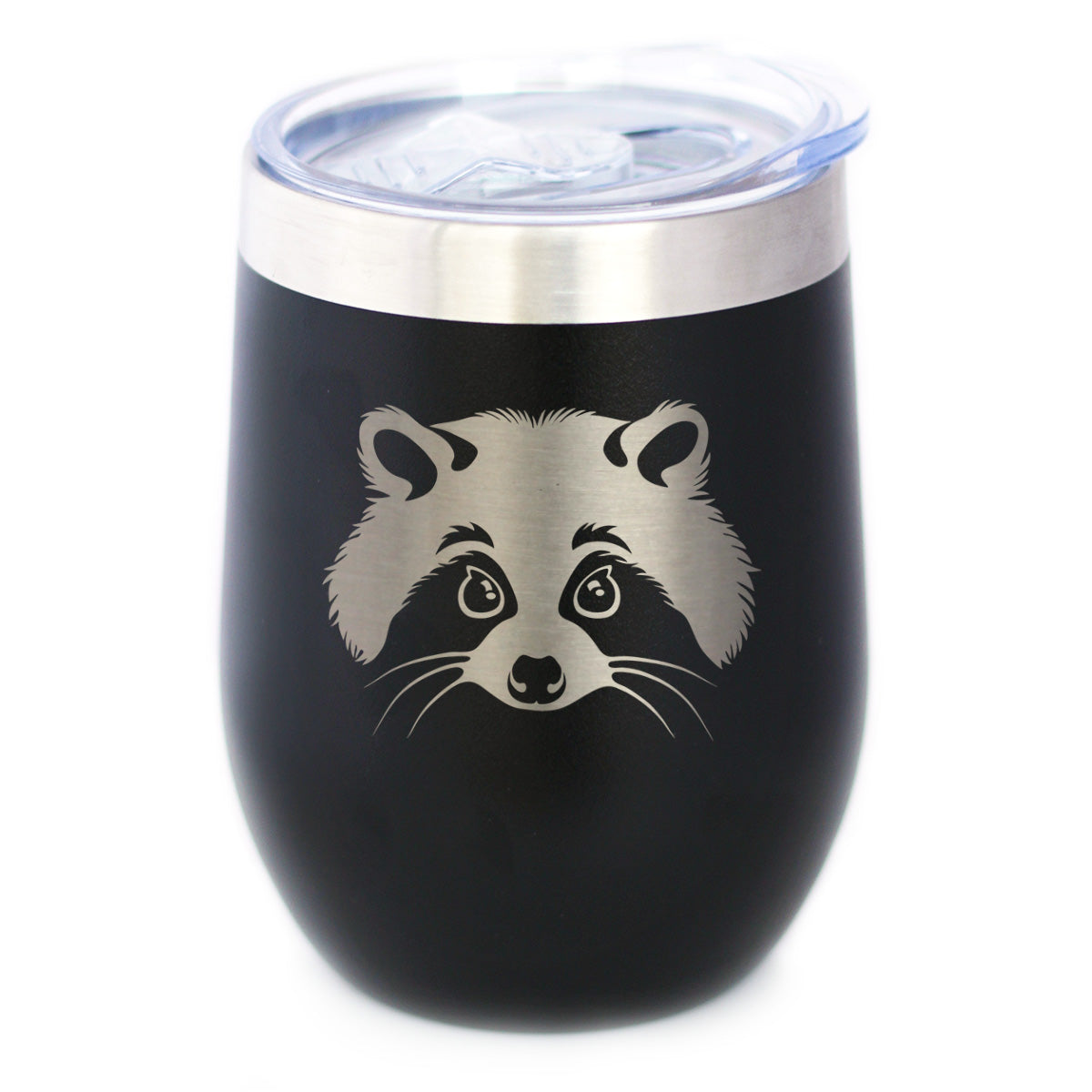 Raccoon Face - Wine Tumbler Cup with Sliding Lid - Stainless Steel Insulated Mug - Cute Raccoon Gifts for Animal Lovers