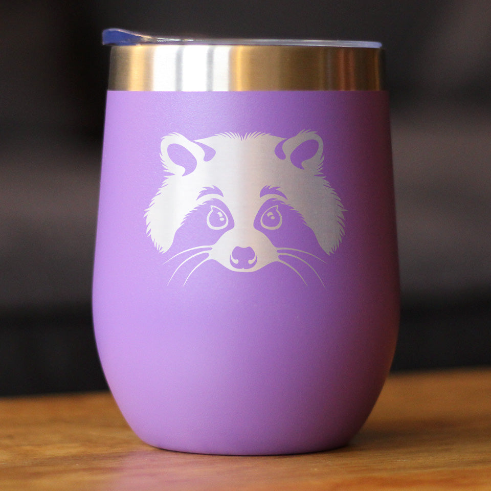 Raccoon Face - Wine Tumbler Cup with Sliding Lid - Stainless Steel Insulated Mug - Cute Raccoon Gifts for Animal Lovers