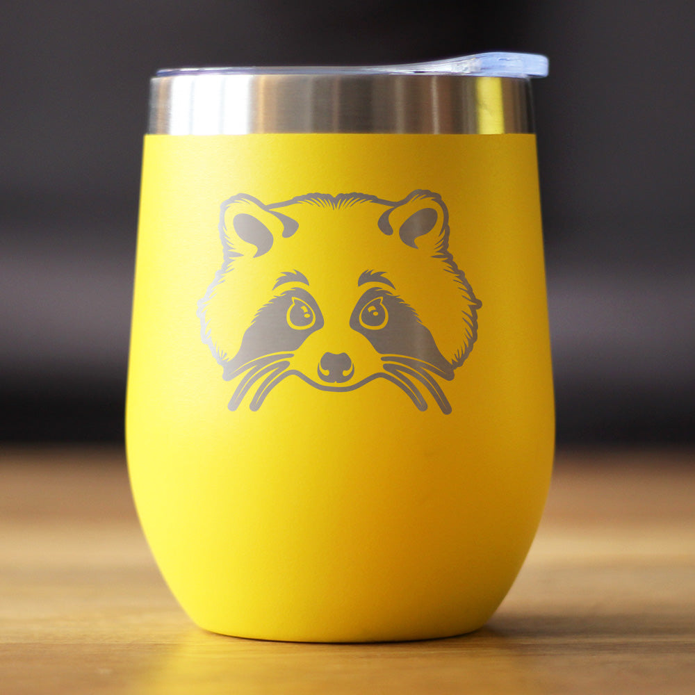 Raccoon Face - Wine Tumbler Cup with Sliding Lid - Stainless Steel Insulated Mug - Cute Raccoon Gifts for Animal Lovers