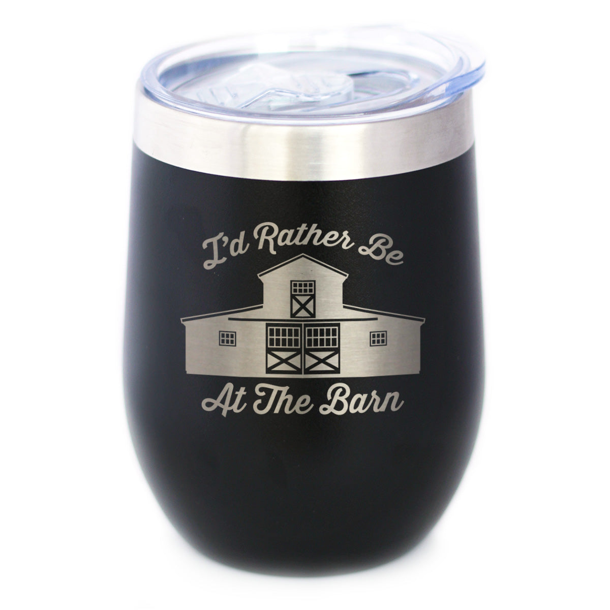 Rather Be At Barn - Wine Tumbler Cup with Sliding Lid - Stainless Steel Insulated Mug - Farmhouse Gifts &amp; Decor