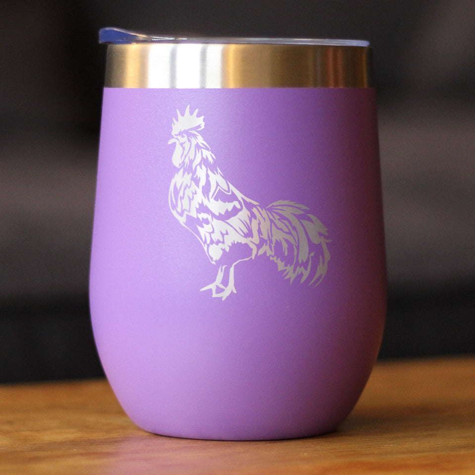 Rooster - Wine Tumbler Glass with Sliding Lid - Stainless Steel Insulated Mug - Chicken Gifts and Farm Decor for Women and Men