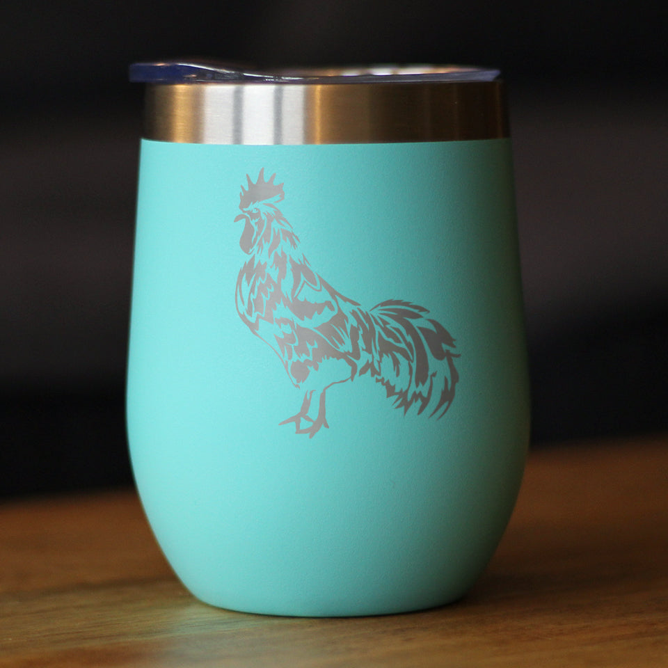 Rooster - Wine Tumbler Glass with Sliding Lid - Stainless Steel Insulated Mug - Chicken Gifts and Farm Decor for Women and Men