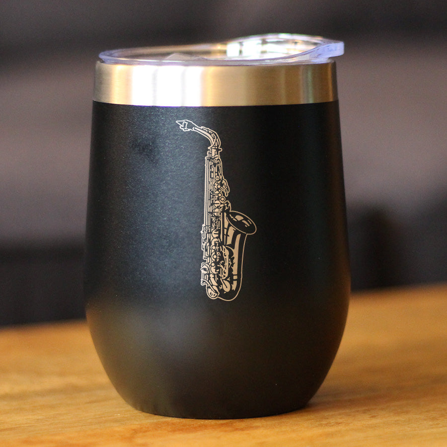 Saxophone Insulated Wine Tumbler with Sliding Lid Gifts for Musicians 12oz Stainless Steel Tumbler
