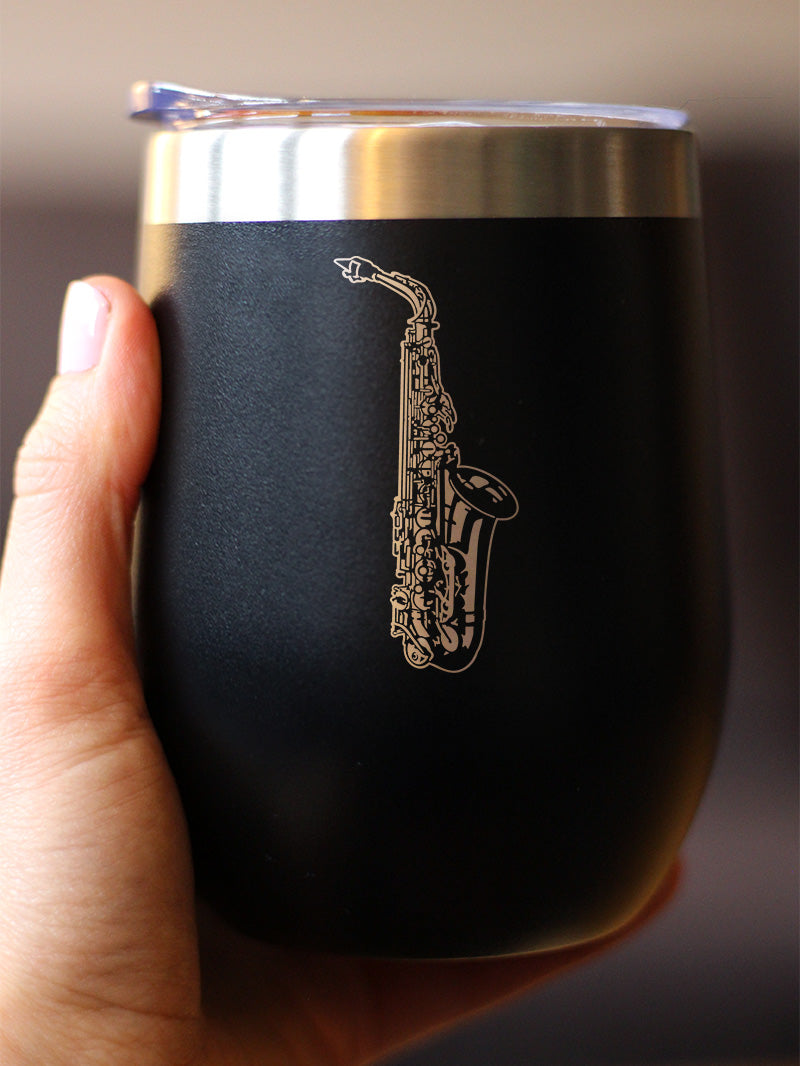 Saxophone Insulated Wine Tumbler with Sliding Lid Gifts for Musicians 12oz Stainless Steel Tumbler