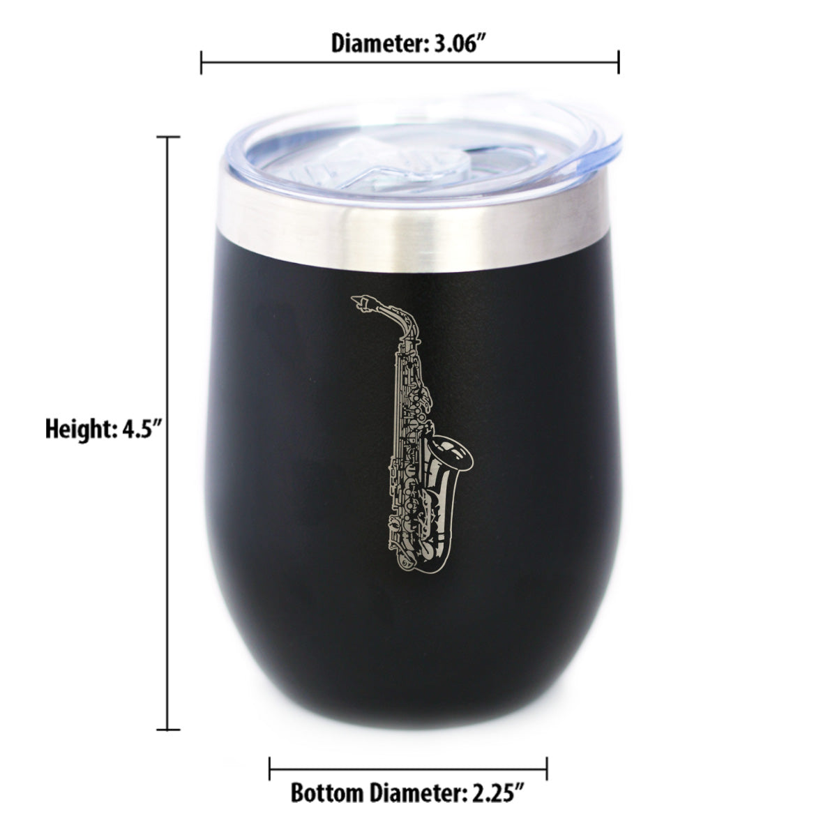 Saxophone Insulated Wine Tumbler with Sliding Lid Gifts for Musicians 12oz Stainless Steel Tumbler