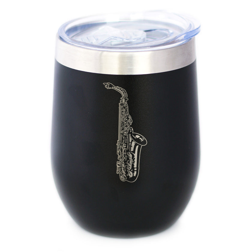 Saxophone Insulated Wine Tumbler with Sliding Lid Gifts for Musicians 12oz Stainless Steel Tumbler