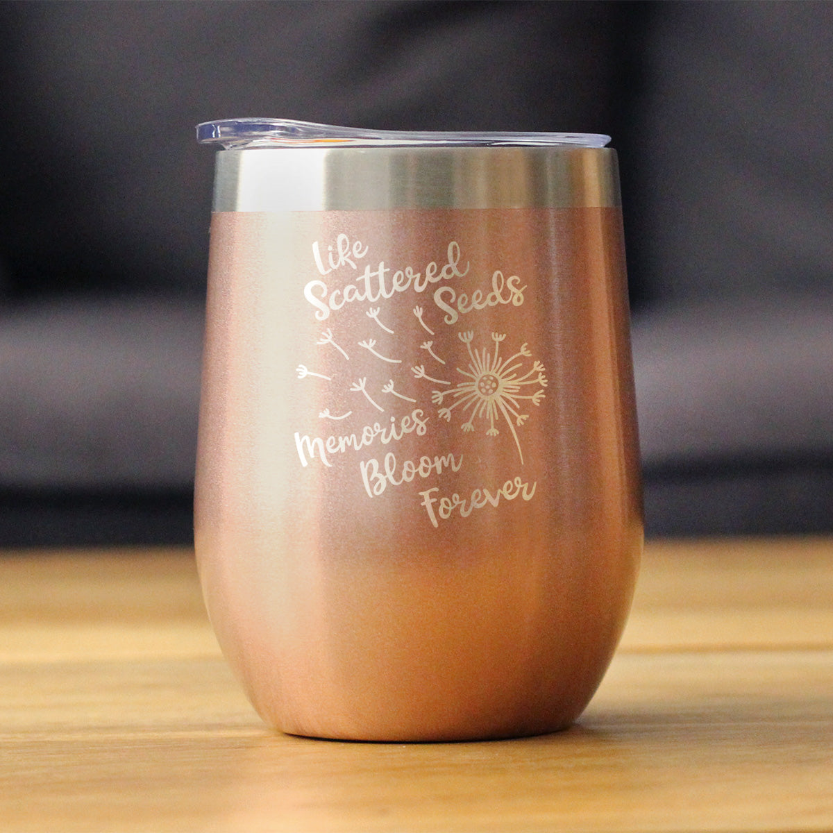 Memories Bloom Forever - Dandelion - Wine Tumbler Cup with Sliding Lid - Stainless Steel Insulated Mug - Bereavement Memorial Gifts for Loss of Loved One