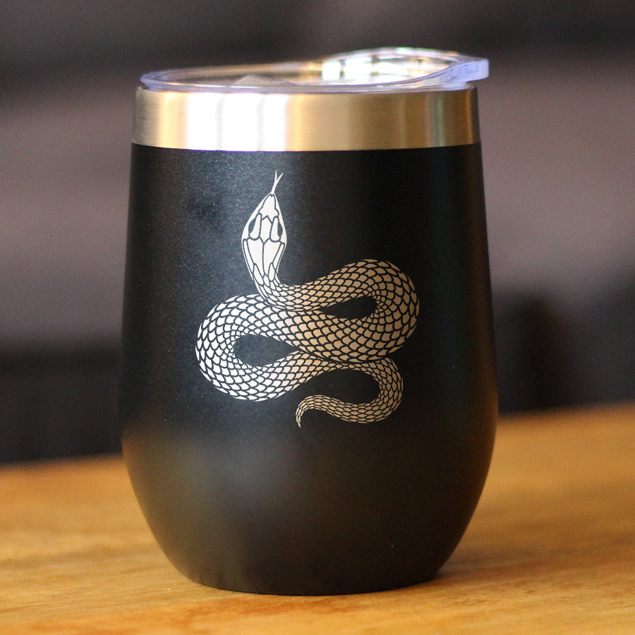 Snake - Insulated Wine Tumbler with Sliding Lid - Reptile Decor and Gifts for Snake Lovers - 12oz Stainless Steel Tumbler