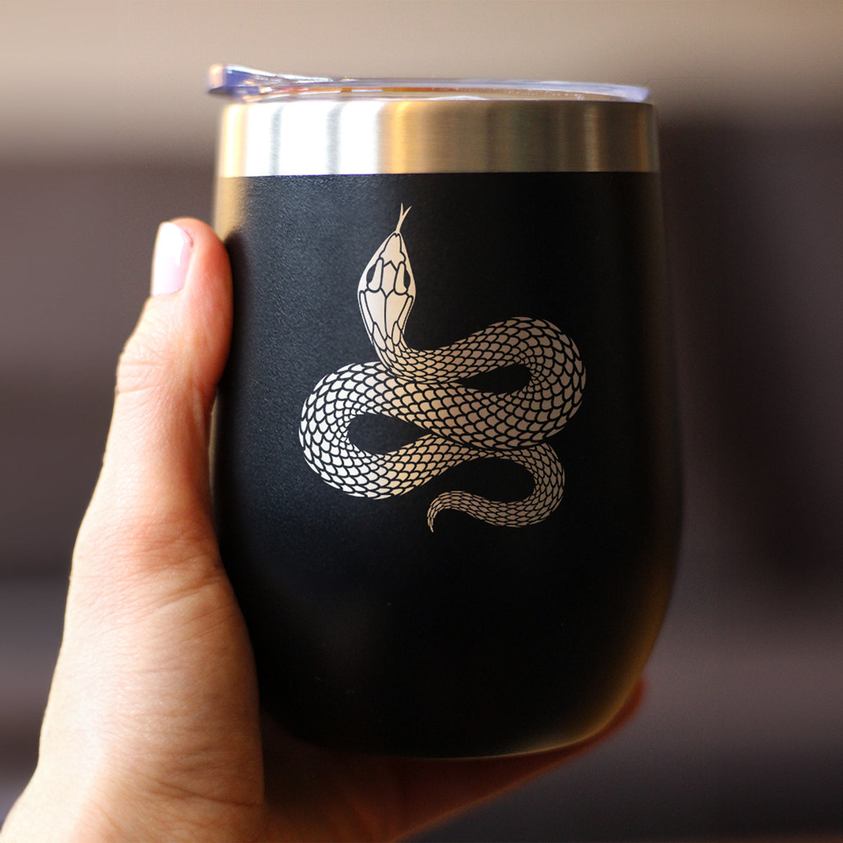 Snake - Insulated Wine Tumbler with Sliding Lid - Reptile Decor and Gifts for Snake Lovers - 12oz Stainless Steel Tumbler