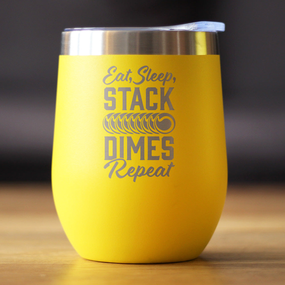 Stack Dimes - Wine Tumbler Cup with Sliding Lid - Stainless Steel Insulated Mug - Welding Gifts for Welders