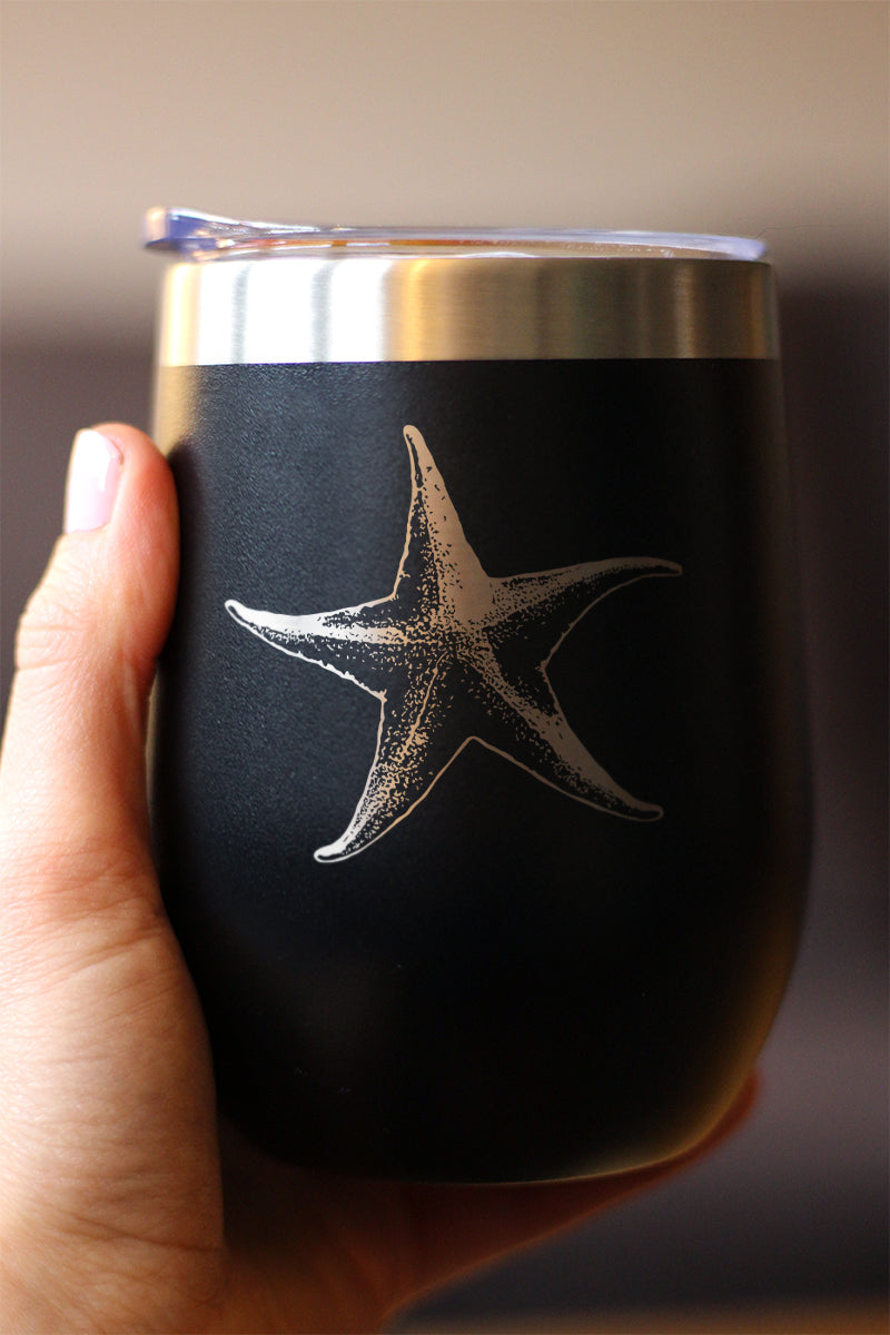 Starfish - Wine Tumbler Glass with Sliding Lid - Stainless Steel Insulated Mug - Unique Ocean Gifts for Women and Men