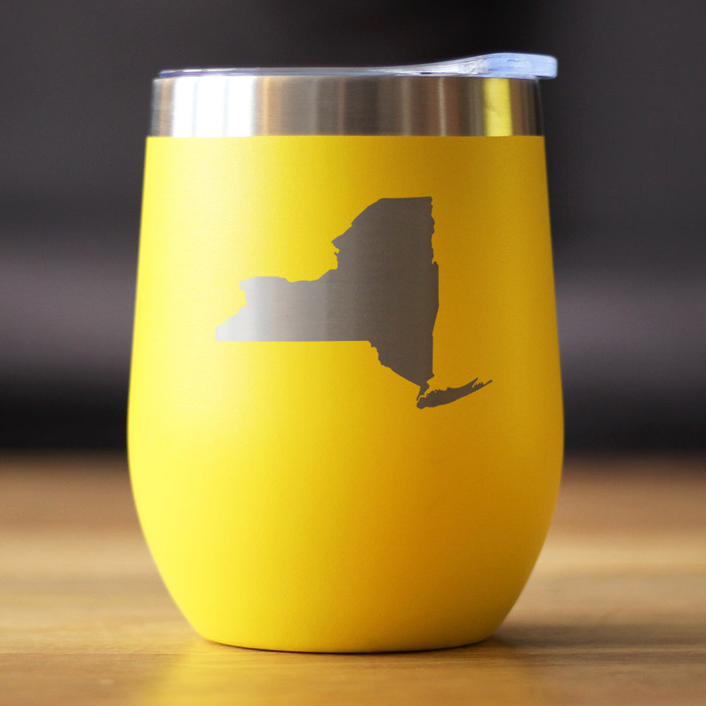 New York State Outline - Wine Tumbler Glass with Sliding Lid - Stainless Steel Insulated Mug - New York Gifts Women and Men New Yorkers