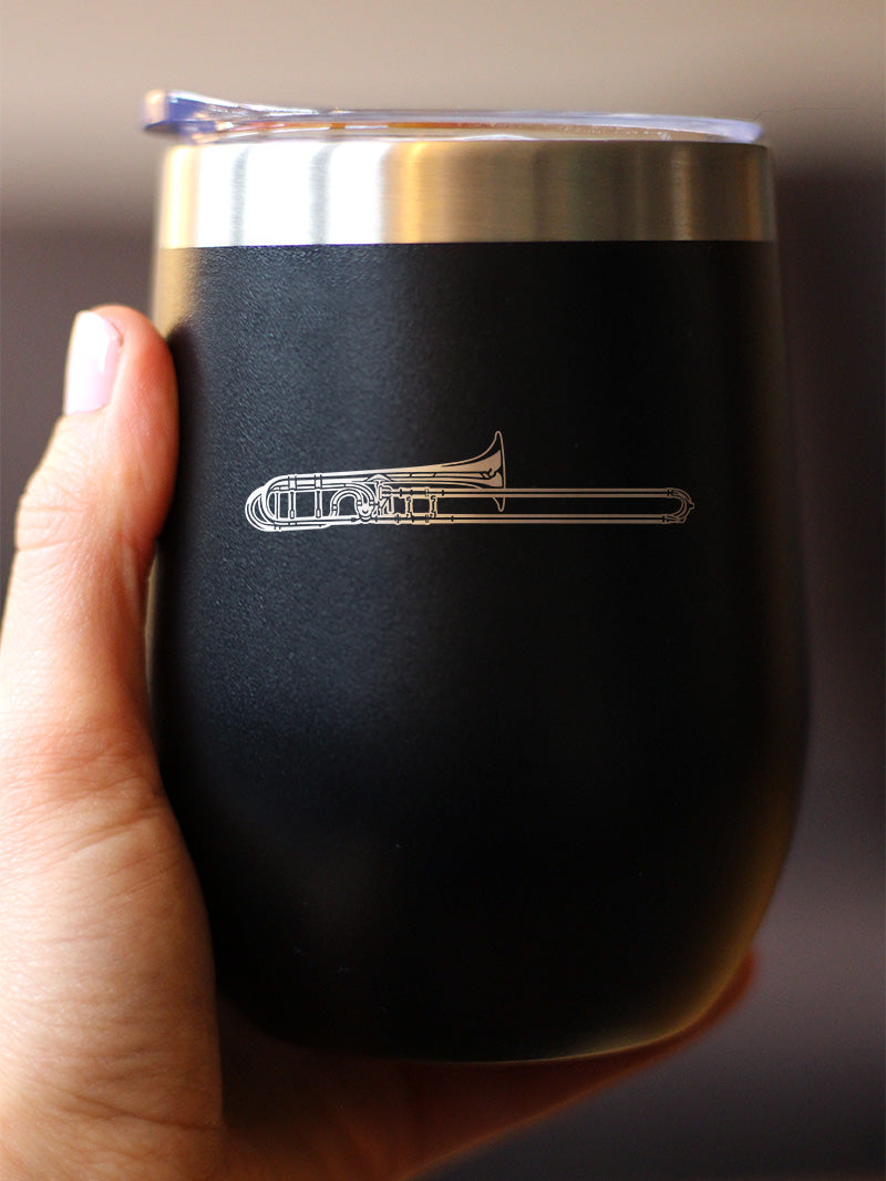 Trombone Insulated Wine Tumbler with Sliding Lid Gifts for Musicians 12oz Stainless Steel Tumbler
