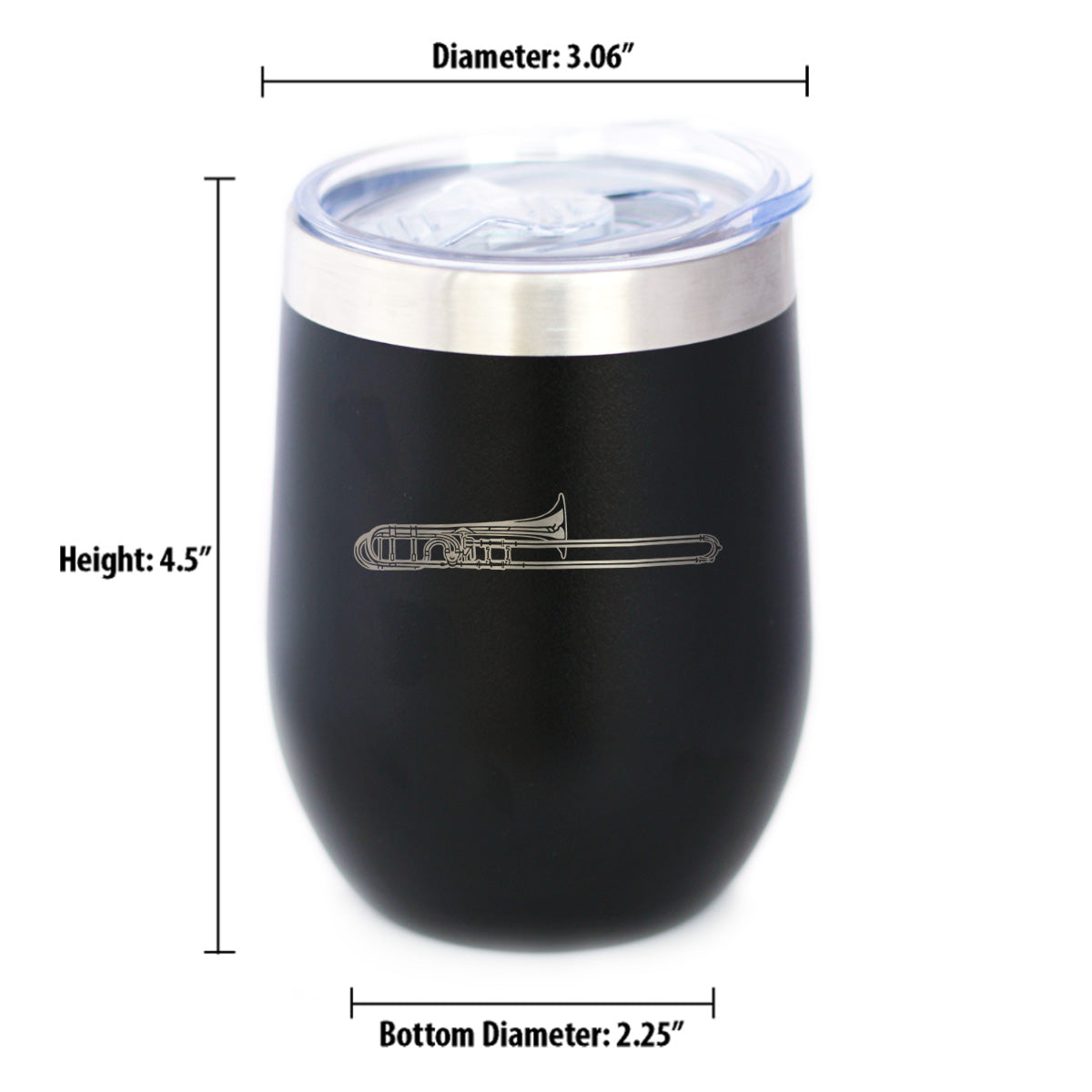 Trombone Insulated Wine Tumbler with Sliding Lid Gifts for Musicians 12oz Stainless Steel Tumbler
