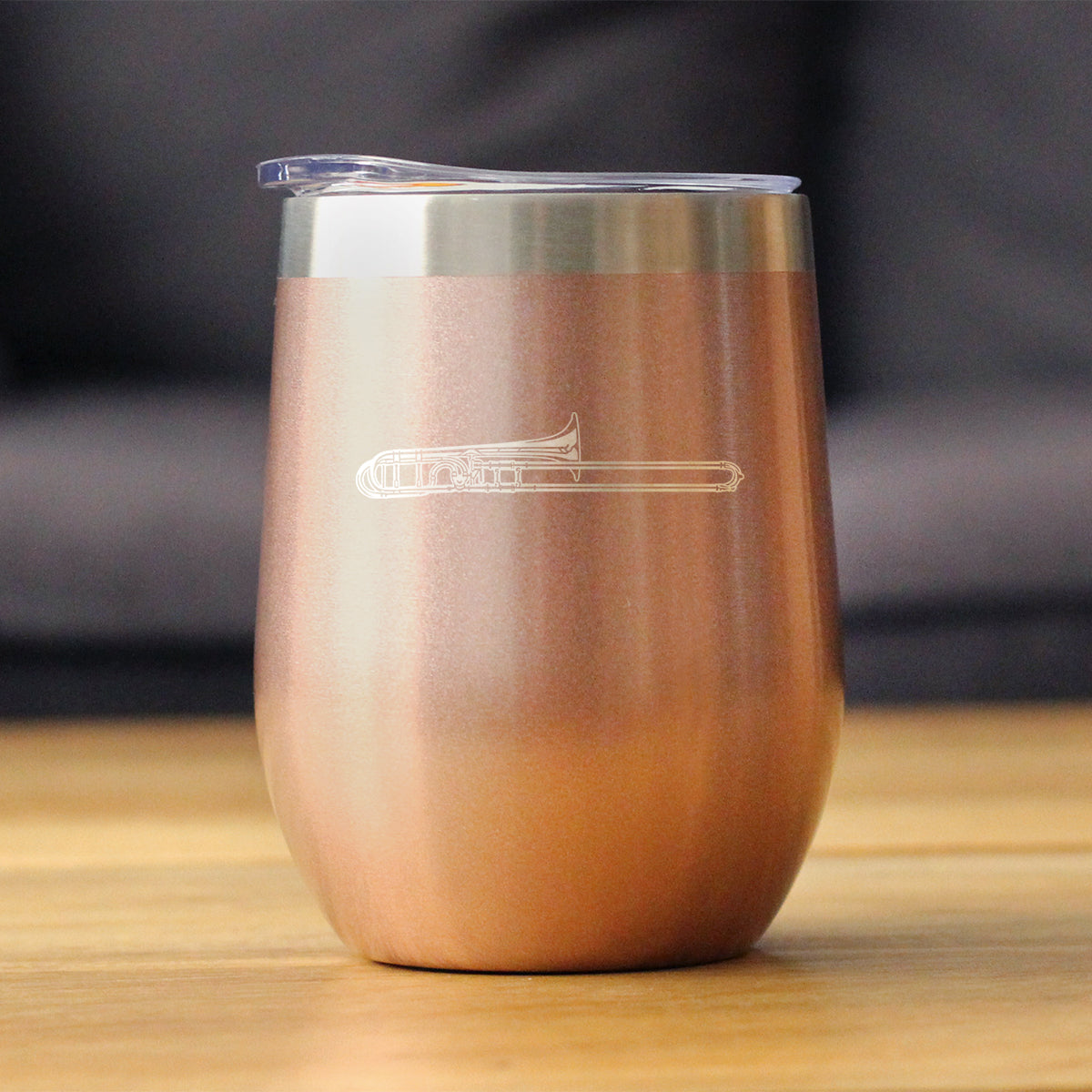Trombone Insulated Wine Tumbler with Sliding Lid Gifts for Musicians 12oz Stainless Steel Tumbler