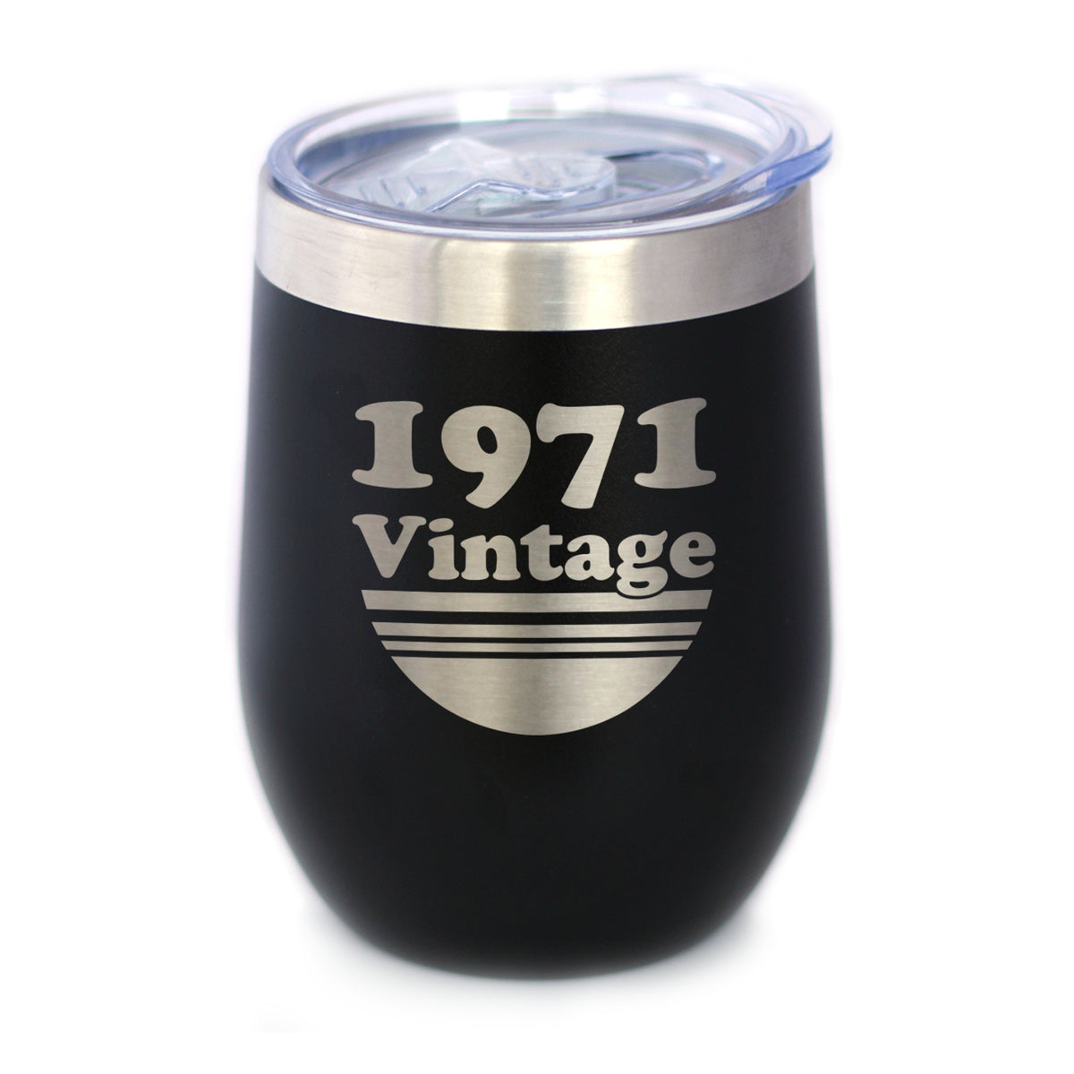 Vintage 1971 - Insulated Wine Tumbler Glass with Sliding Lid - Cute Funny 53rd Birthday Gift for Women or Men Turning 53