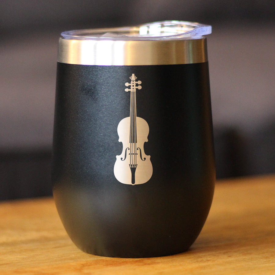 Violin - Wine Tumbler Cup with Sliding Lid - Stainless Steel Insulated Mug - Orchestra Gifts for Violinists