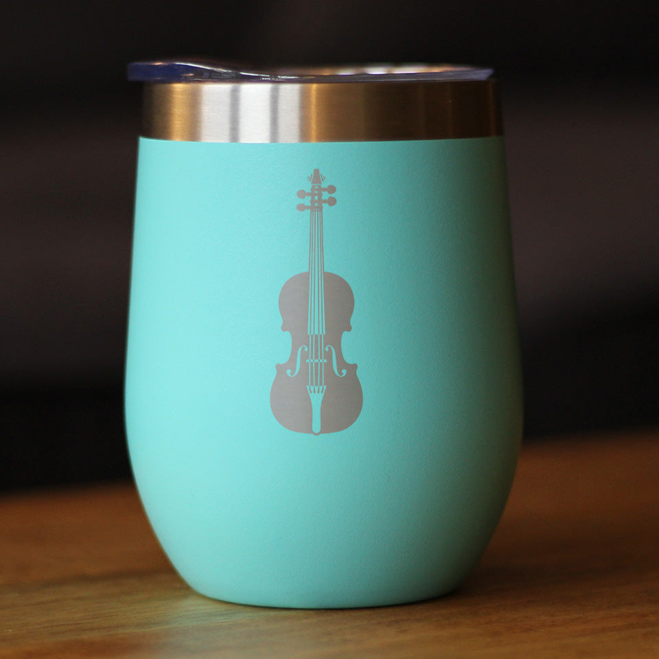 Violin - Wine Tumbler Cup with Sliding Lid - Stainless Steel Insulated Mug - Orchestra Gifts for Violinists