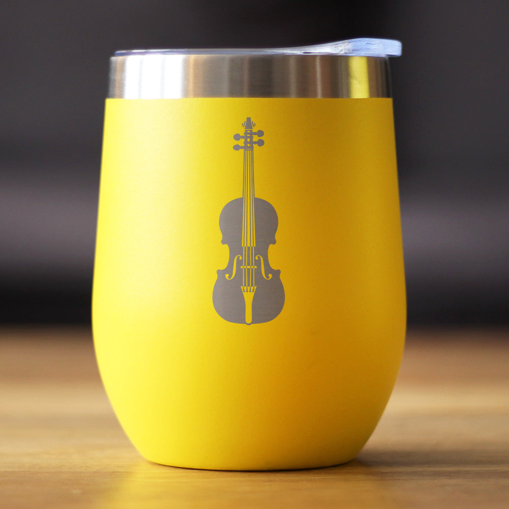 Violin - Wine Tumbler Cup with Sliding Lid - Stainless Steel Insulated Mug - Orchestra Gifts for Violinists