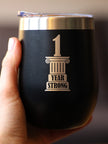 1st Anniversary Party Decor Insulated Wine Tumbler with Sliding Lid 1 Year Strong 12oz Stainless Steel Tumbler