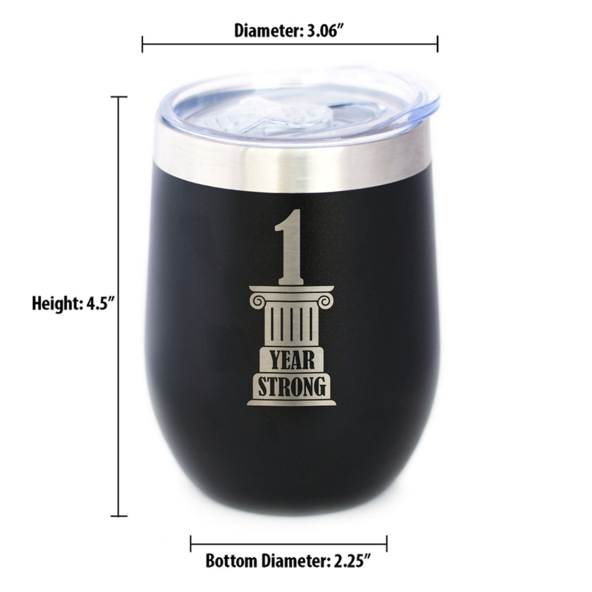 1st Anniversary Party Decor Insulated Wine Tumbler with Sliding Lid 1 Year Strong 12oz Stainless Steel Tumbler