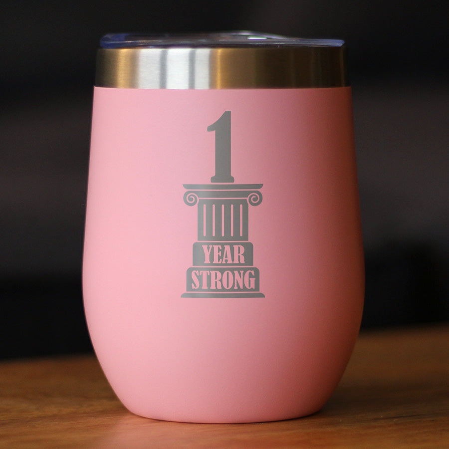 1st Anniversary Party Decor Insulated Wine Tumbler with Sliding Lid 1 Year Strong 12oz Stainless Steel Tumbler