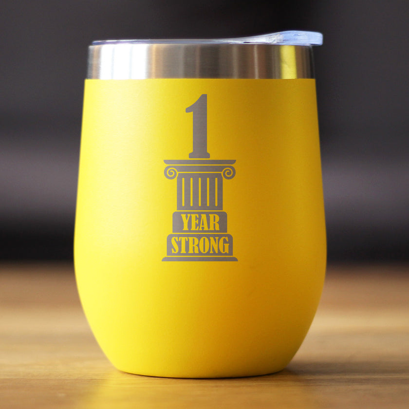 1st Anniversary Party Decor Insulated Wine Tumbler with Sliding Lid 1 Year Strong 12oz Stainless Steel Tumbler