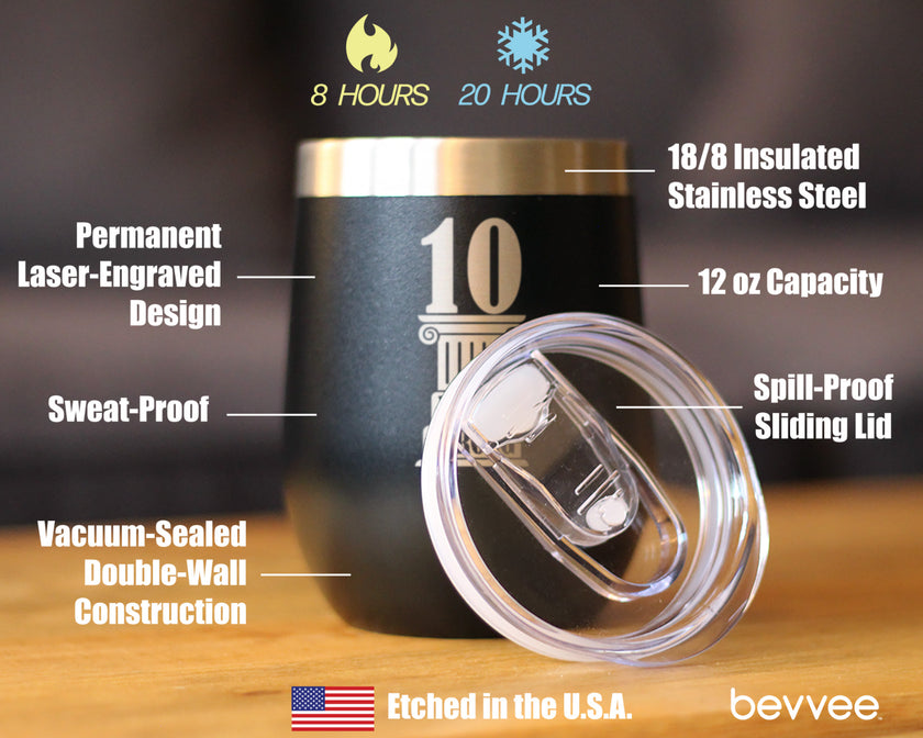 10th Anniversary Party Decor Insulated Wine Tumbler with Sliding Lid 10 Years Strong 12oz Stainless Steel Tumbler