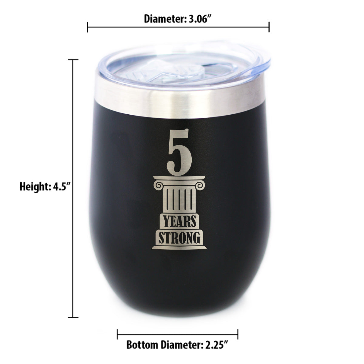 5th Anniversary Party Decor Insulated Wine Tumbler with Sliding Lid 5 Years Strong 12oz Stainless Steel Tumbler