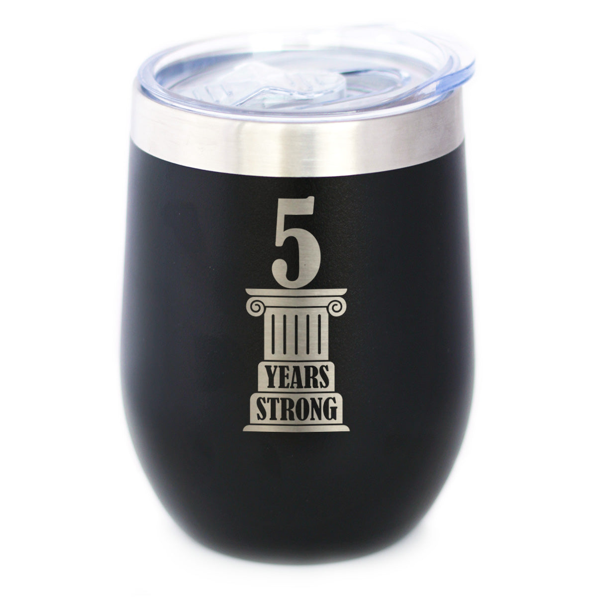 5th Anniversary Party Decor Insulated Wine Tumbler with Sliding Lid 5 Years Strong 12oz Stainless Steel Tumbler