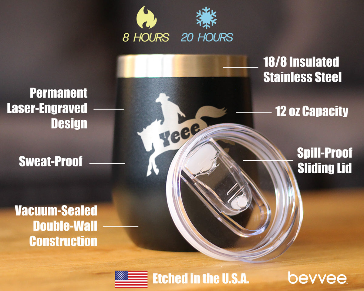 Yeehaw Insulated Wine Tumbler with Sliding Lid Rodeo Party Decorations &amp; Western Home Decor 12oz Stainless Steel Tumbler