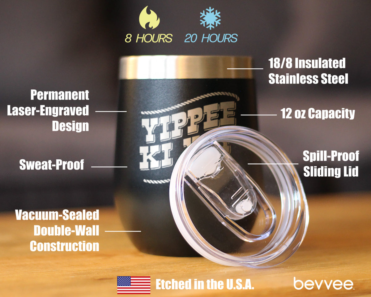 Yippee Ki Yay Insulated Wine Tumbler with Sliding Lid Country Western Home Decor 12oz Stainless Steel Tumbler