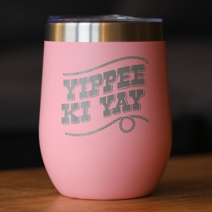 Yippee Ki Yay Insulated Wine Tumbler with Sliding Lid Country Western Home Decor 12oz Stainless Steel Tumbler