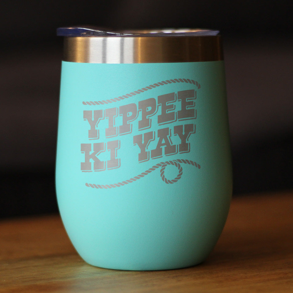 Yippee Ki Yay Insulated Wine Tumbler with Sliding Lid Country Western Home Decor 12oz Stainless Steel Tumbler