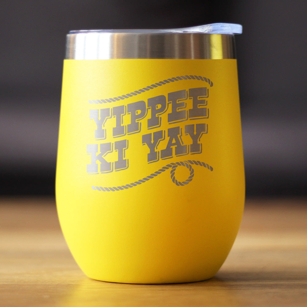 Yippee Ki Yay Insulated Wine Tumbler with Sliding Lid Country Western Home Decor 12oz Stainless Steel Tumbler