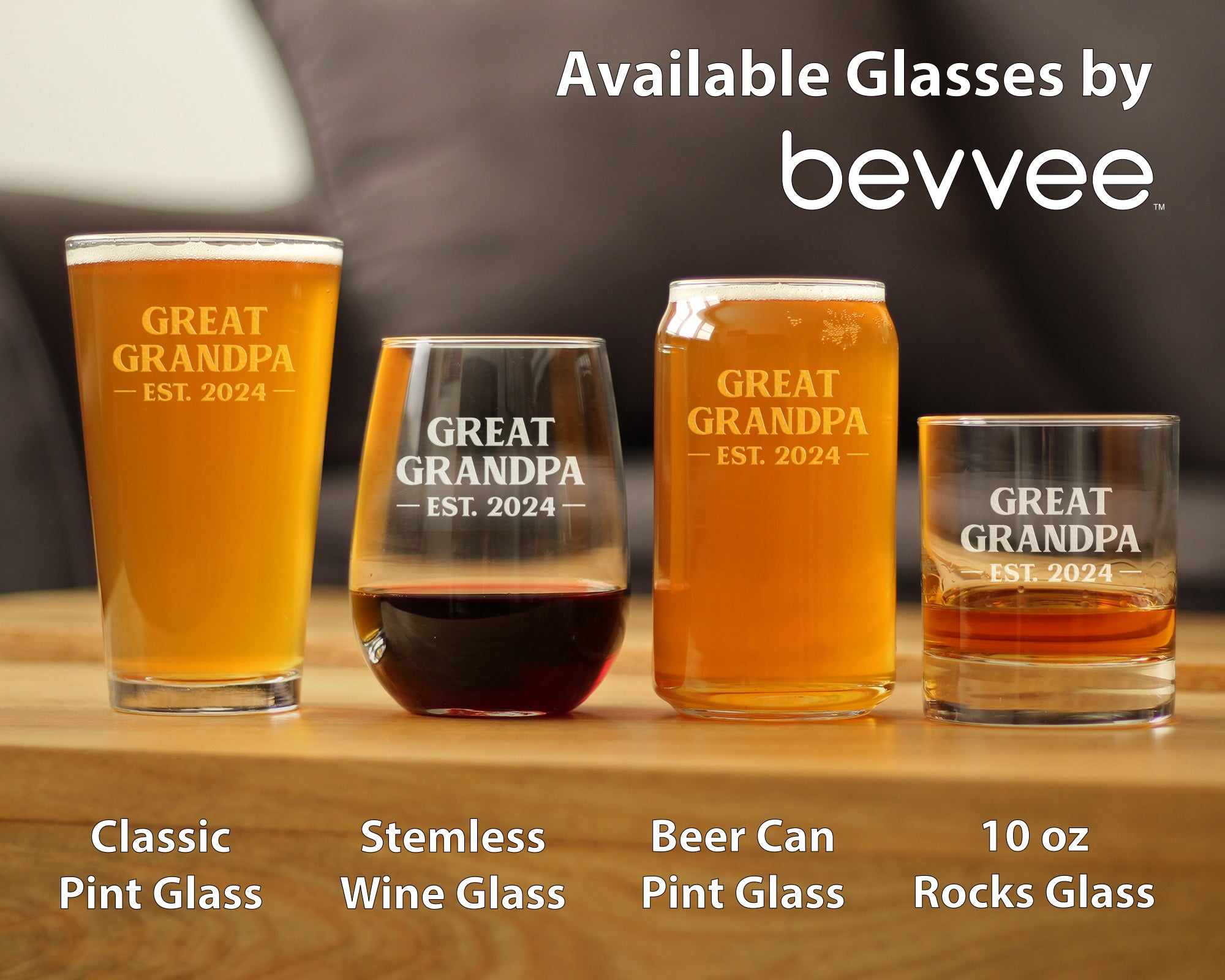 Great Grandpa Est 2024 - New Great Grandfather Pint Glass Gift for First Time Great Grandparents - Bold 16 Oz Glasses
