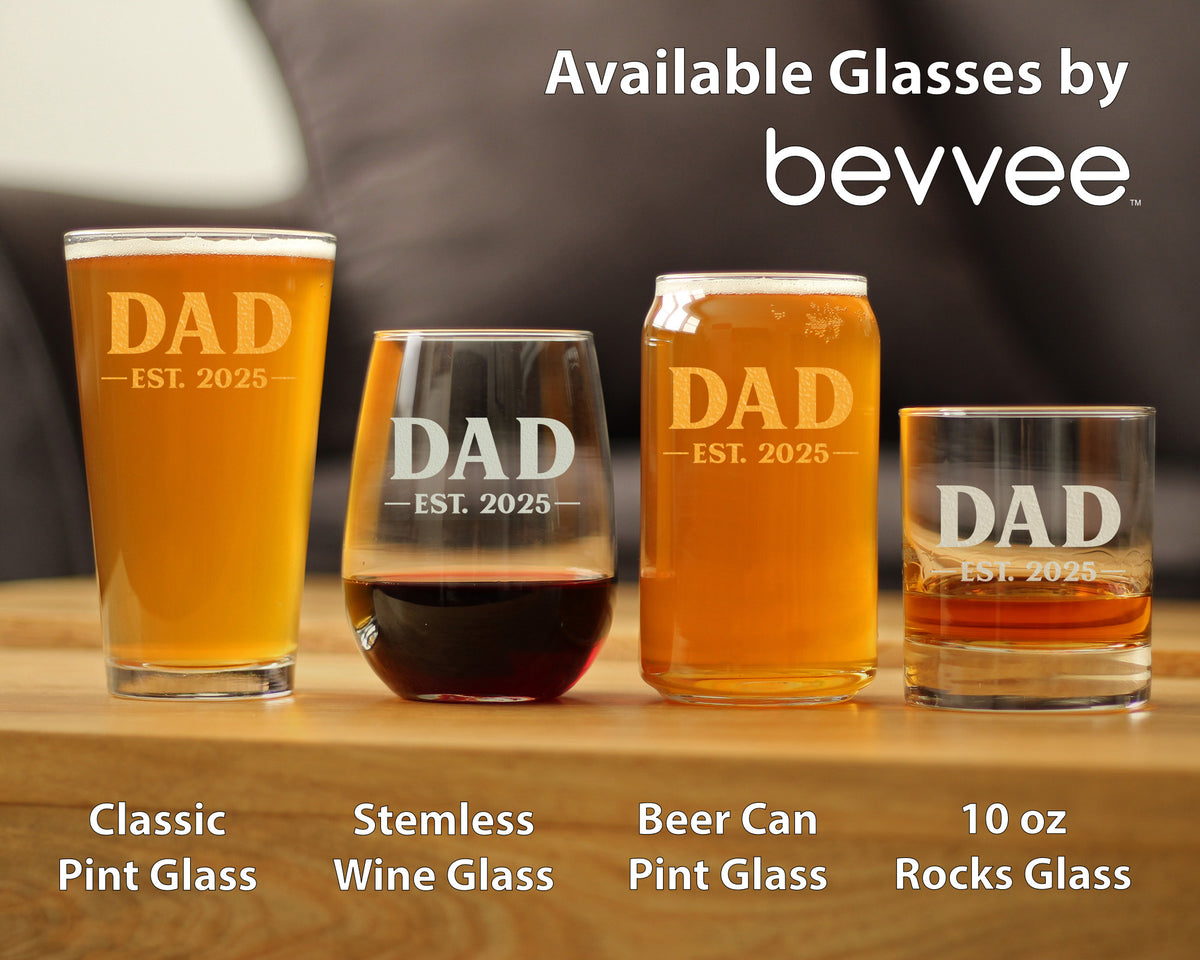 Dad Est 2025 - New Father Stemless Wine Glass Gift for First Time Parents - Bold 17 Oz Large Glasses