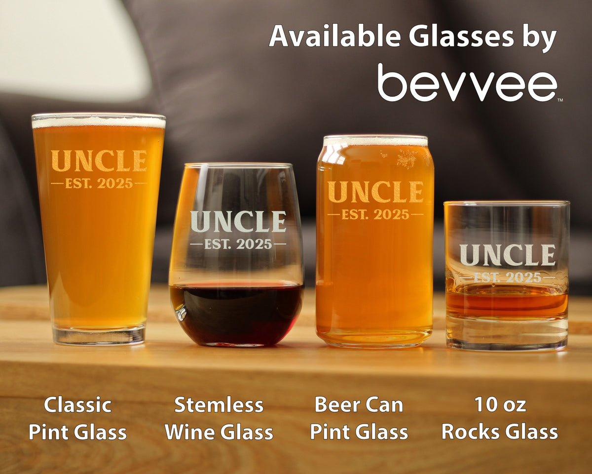 Uncle Est 2025 - Pint Glass Gift for First Time Uncles - Bold 16 Oz Glasses