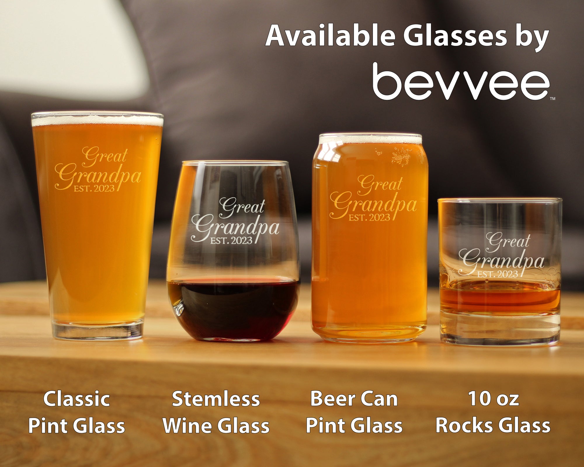 Great Grandpa Est 2023 - New Great Grandfather Stemless Wine Glass Gift for First Time Great Grandparents - Decorative 17 Oz Large Glasses