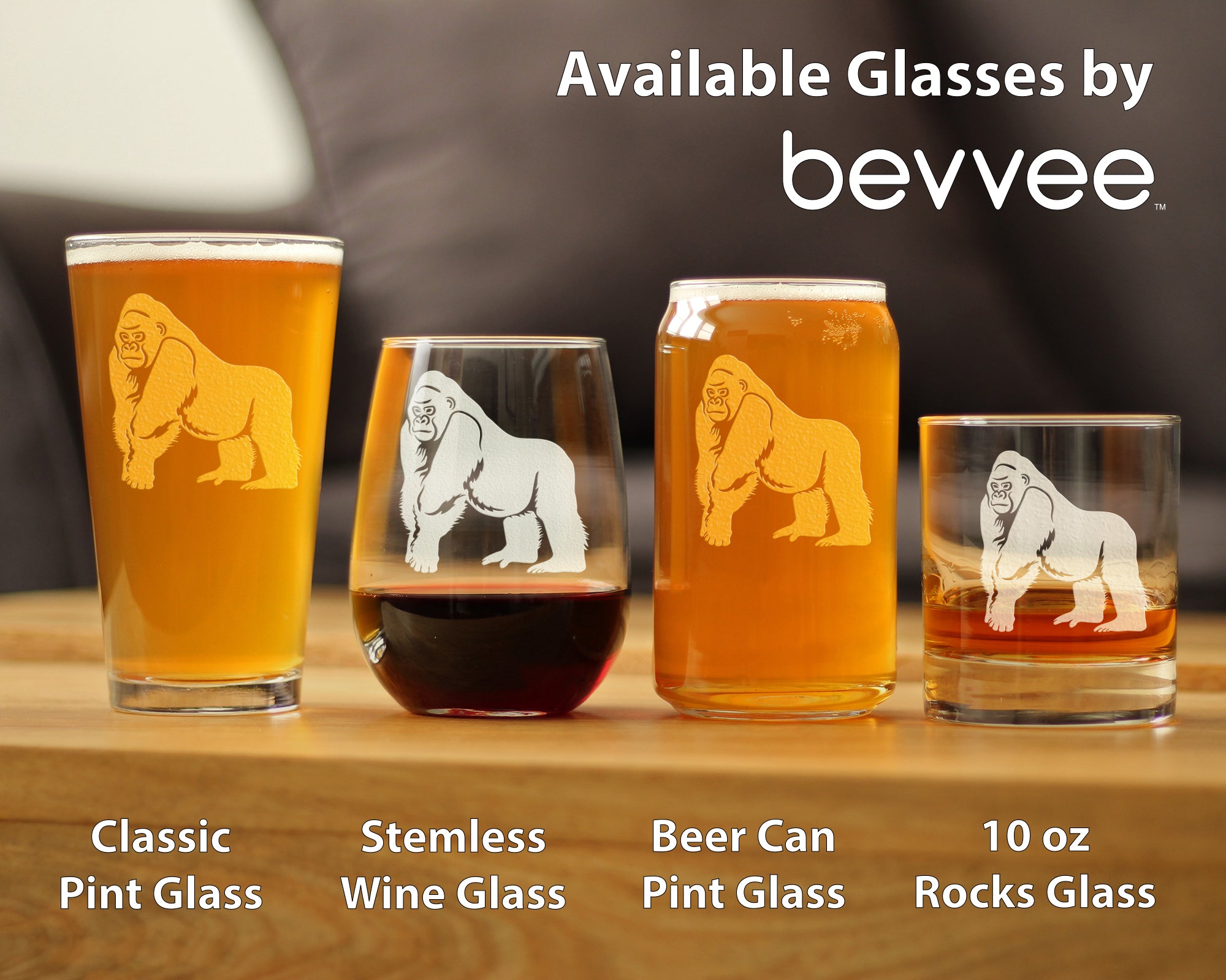 Gorilla Stemless Wine Glass - Fun Wild Animal Themed Decor and Gifts for Lovers of Apes and Monkeys - Large 17 Oz Glasses