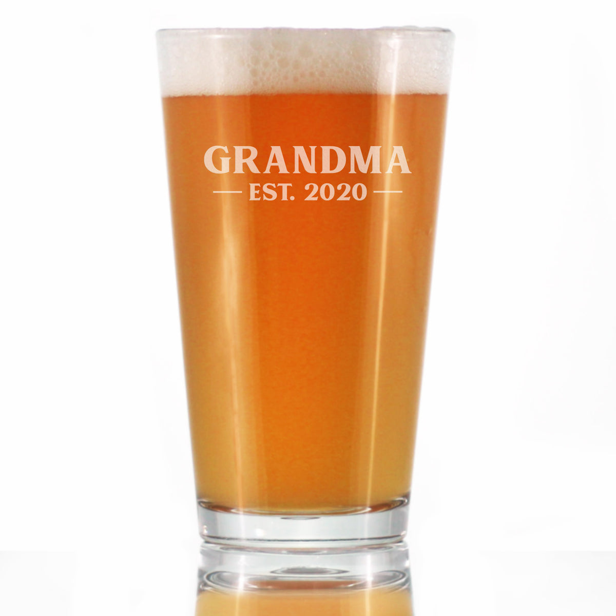 Grandma Est 2020 - New Grandmother Pint Glass Gift for First Time Grandparents - Bold 16 Oz Glasses