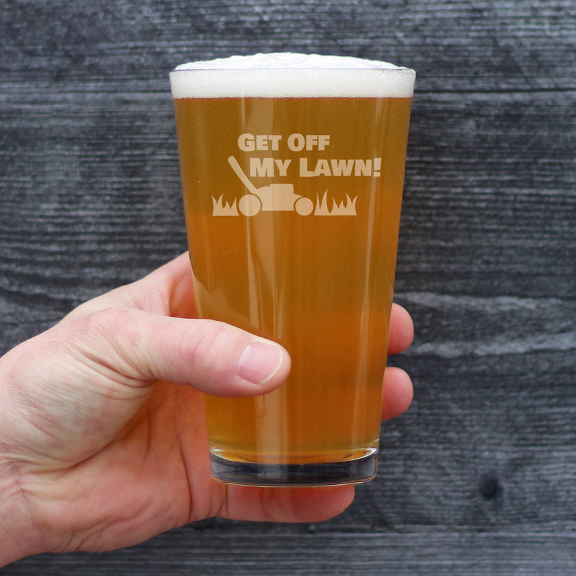 Get Off My Lawn - Funny Pint Glass for Beer - Birthday Gifts for Men or Women Getting Older - Fun Bday Party Décor - 16 oz