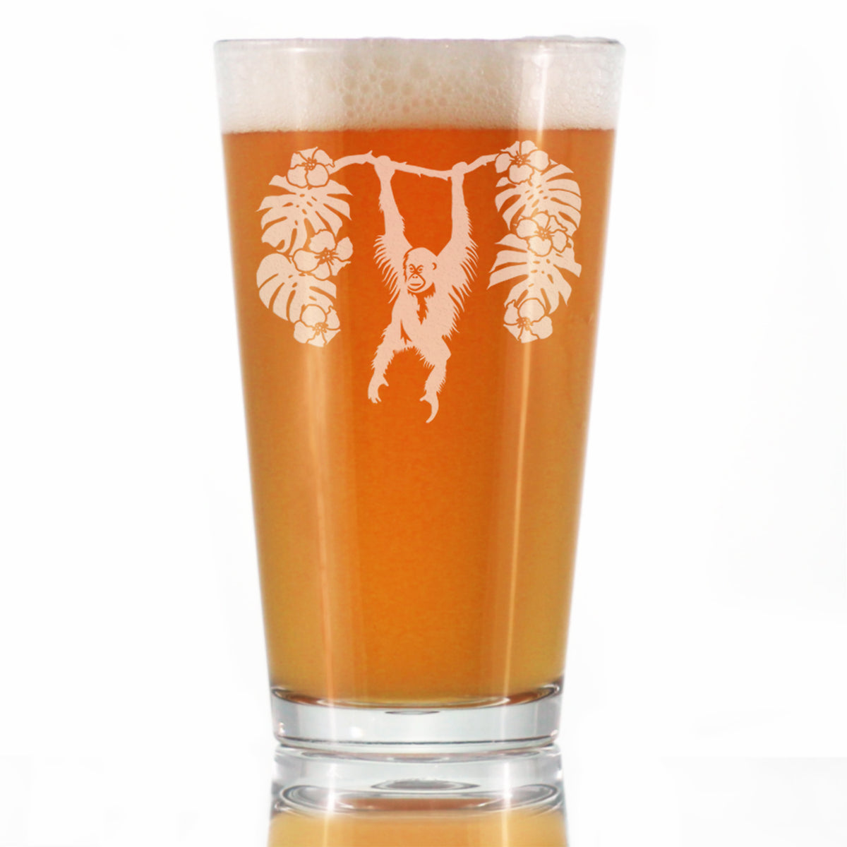 Orangutan Pint Glass for Beer - Fun Wild Animal Themed Decor and Gifts for Lovers of Apes and Monkeys - 16 Oz Glasses